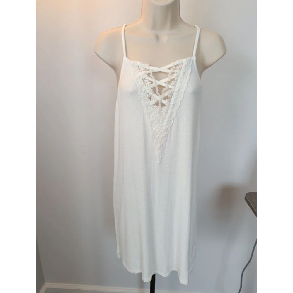 Nwt Easel Lace-Up Crochet Inset Slip Dress White Mini Medium